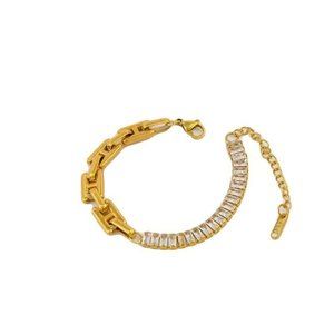 White Zircon Retro Geometric Stainless Steel Plating Bracelet